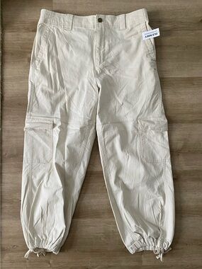 NWT Old Navy Cream Cargo Jogger Pants 98% Cotton Size Large